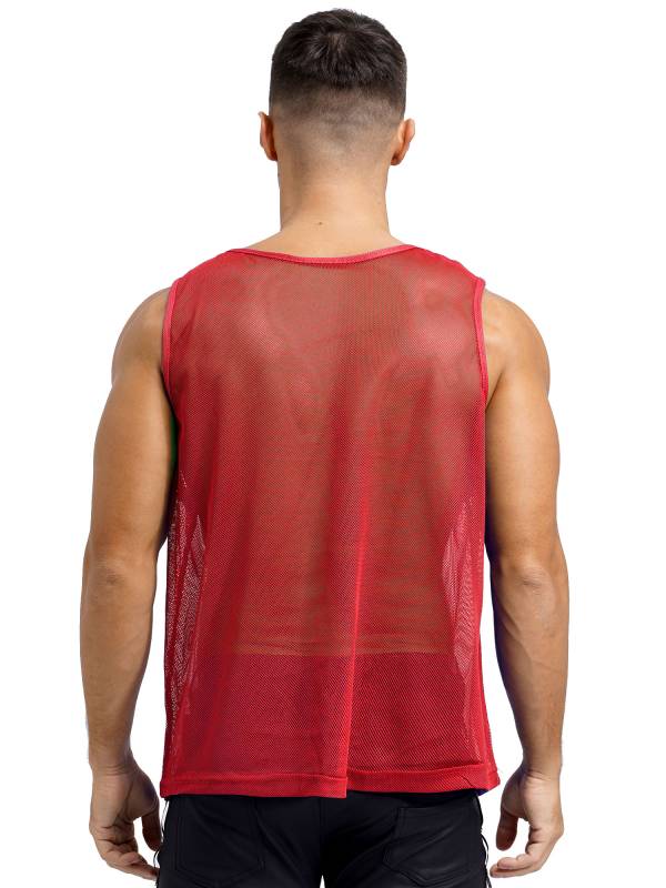Men Hollow Out Mesh Round Neck Sleeveless Training Tank Top thumb