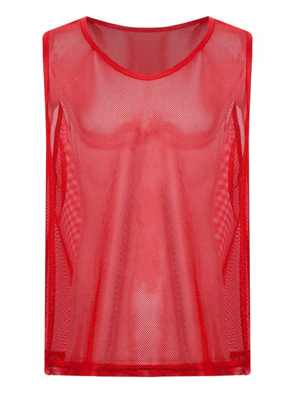 Men Hollow Out Mesh Round Neck Sleeveless Training Tank Top thumb