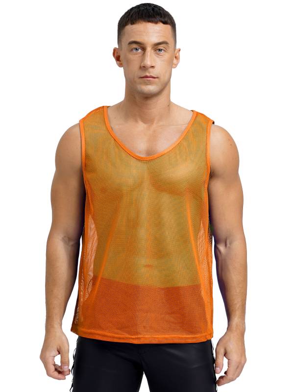 Men Hollow Out Mesh Round Neck Sleeveless Training Tank Top thumb