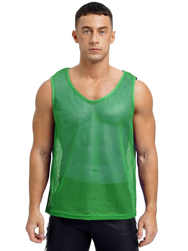 Men Hollow Out Mesh Round Neck Sleeveless Training Tank Top thumb