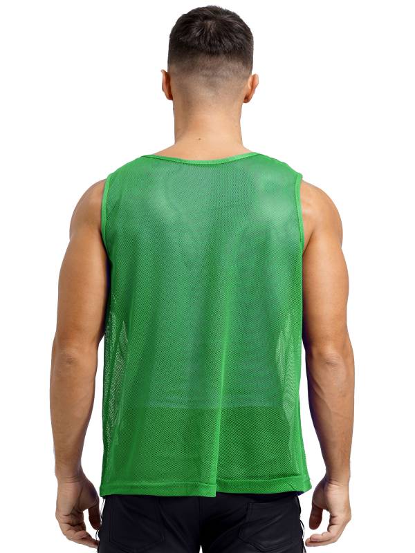 Men Hollow Out Mesh Round Neck Sleeveless Training Tank Top thumb