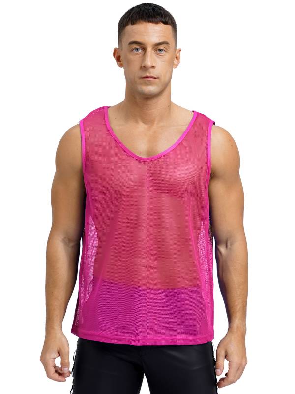 Men Hollow Out Mesh Round Neck Sleeveless Training Tank Top thumb