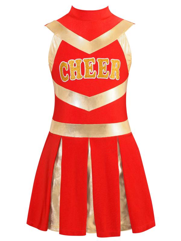 Kids Girls Mock Neck Sleeveless Letter Print A-line Dress for Cheerleading Dance thumb