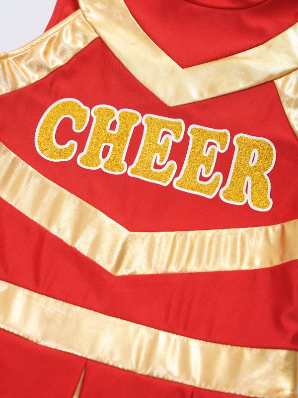 Kids Girls Mock Neck Sleeveless Letter Print A-line Dress for Cheerleading Dance thumb