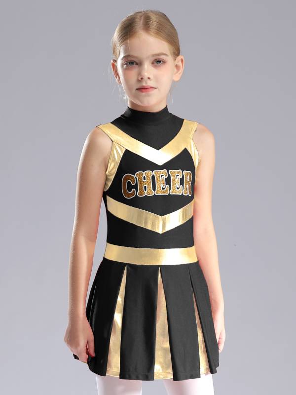 Kids Girls Mock Neck Sleeveless Letter Print A-line Dress for Cheerleading Dance thumb