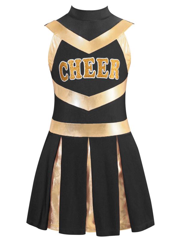 Kids Girls Mock Neck Sleeveless Letter Print A-line Dress for Cheerleading Dance thumb