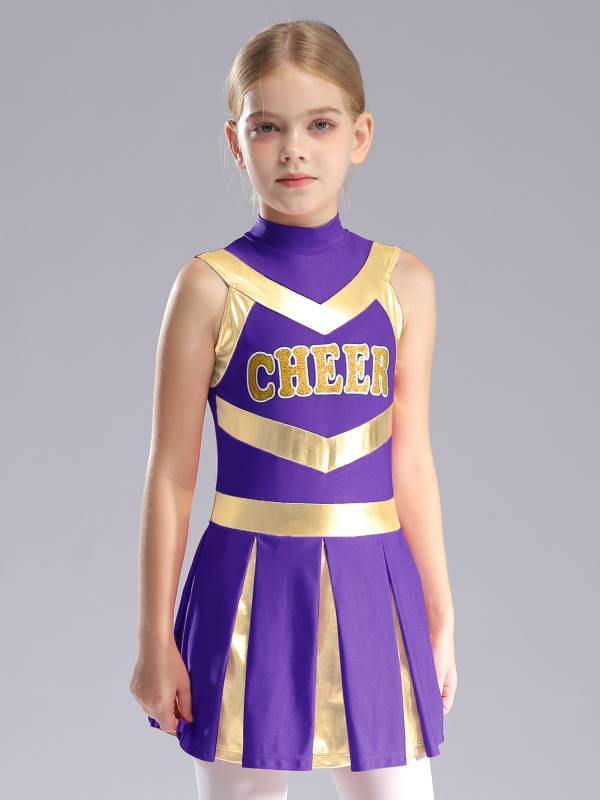 Kids Girls Mock Neck Sleeveless Letter Print A-line Dress for Cheerleading Dance thumb