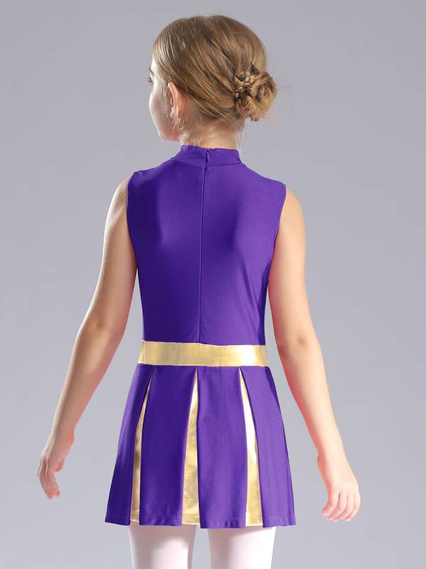 Kids Girls Mock Neck Sleeveless Letter Print A-line Dress for Cheerleading Dance thumb