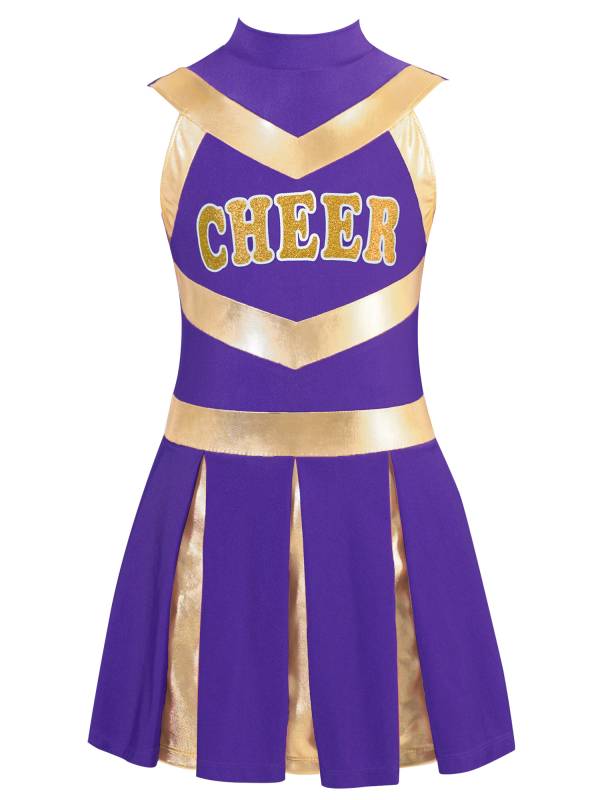 Kids Girls Mock Neck Sleeveless Letter Print A-line Dress for Cheerleading Dance thumb