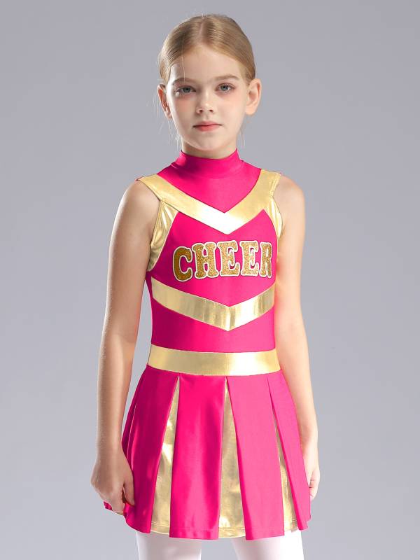 Kids Girls Mock Neck Sleeveless Letter Print A-line Dress for Cheerleading Dance thumb