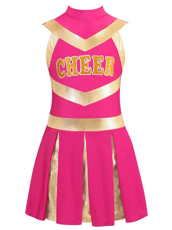 Kids Girls Mock Neck Sleeveless Letter Print A-line Dress for Cheerleading Dance thumb