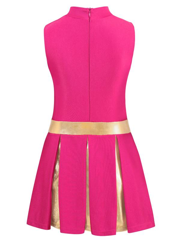 Kids Girls Mock Neck Sleeveless Letter Print A-line Dress for Cheerleading Dance thumb