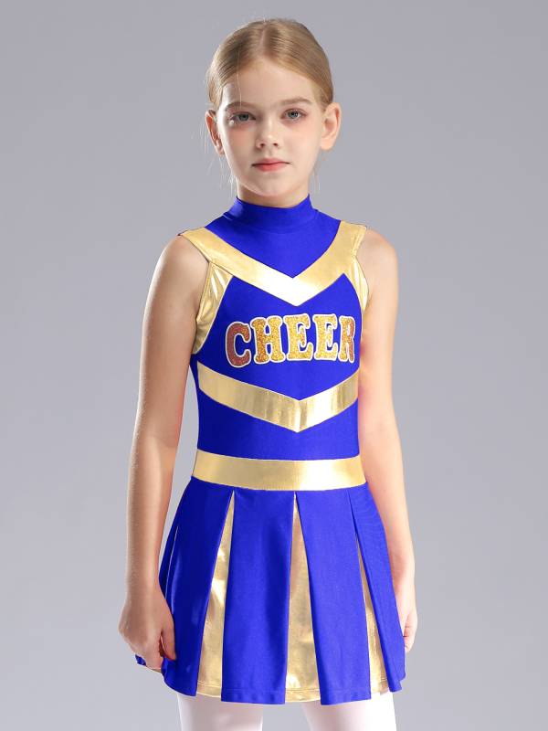 Kids Girls Mock Neck Sleeveless Letter Print A-line Dress for Cheerleading Dance thumb
