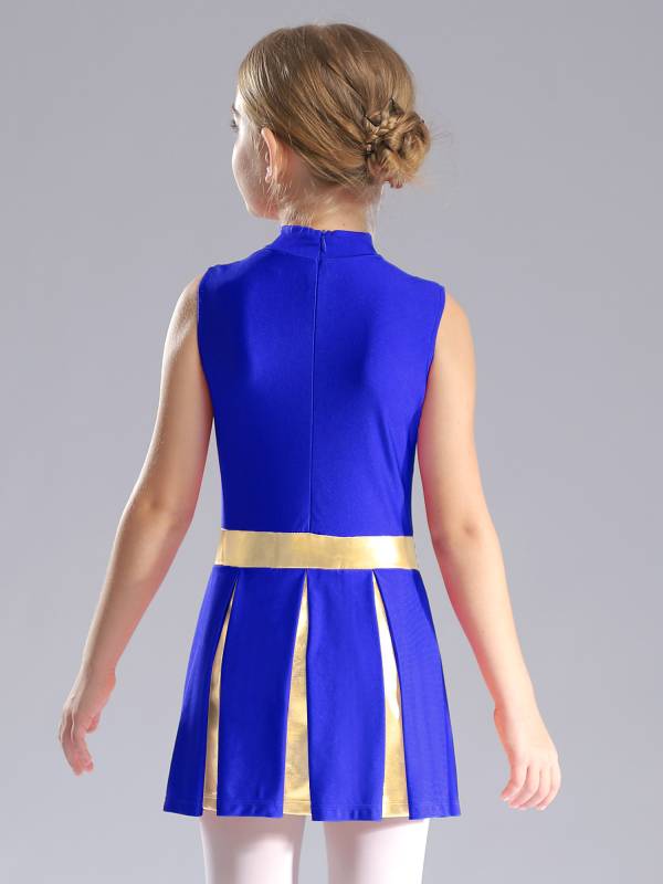 Kids Girls Mock Neck Sleeveless Letter Print A-line Dress for Cheerleading Dance thumb