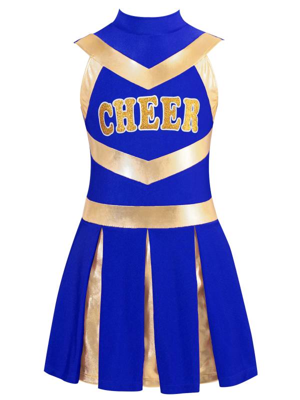 Kids Girls Mock Neck Sleeveless Letter Print A-line Dress for Cheerleading Dance thumb