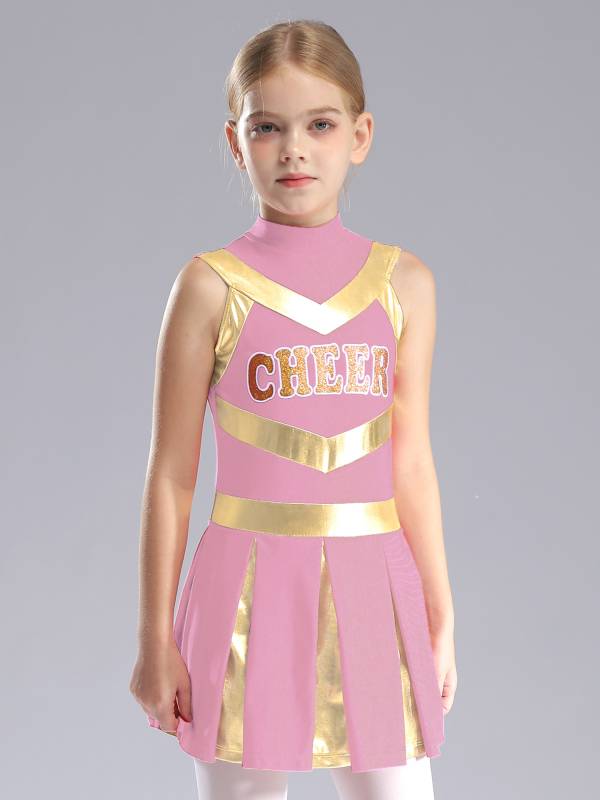 Kids Girls Mock Neck Sleeveless Letter Print A-line Dress for Cheerleading Dance thumb