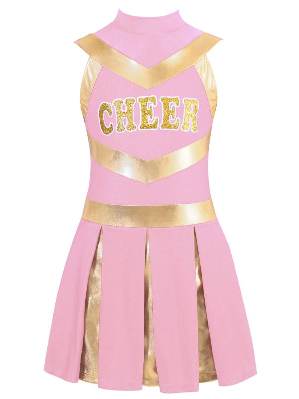 Kids Girls Mock Neck Sleeveless Letter Print A-line Dress for Cheerleading Dance thumb