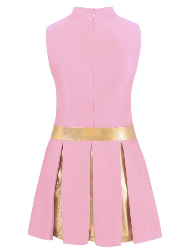 Kids Girls Mock Neck Sleeveless Letter Print A-line Dress for Cheerleading Dance thumb