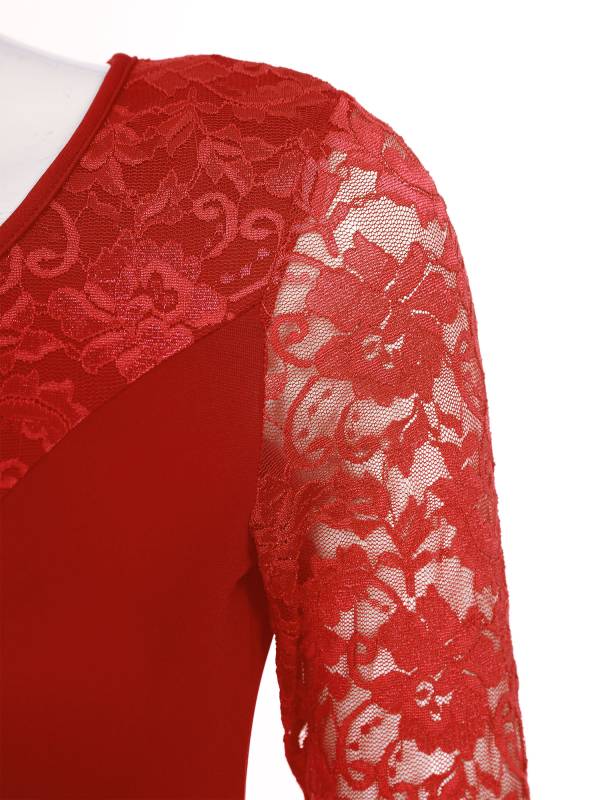 Women Long Sleeve Lace Ballroom Dance Dress thumb