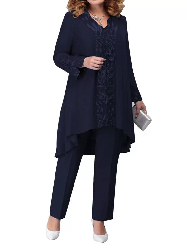 Women 3-Piece Wedding Guest Shirt Embroidered Cardigan and Pants Suits thumb