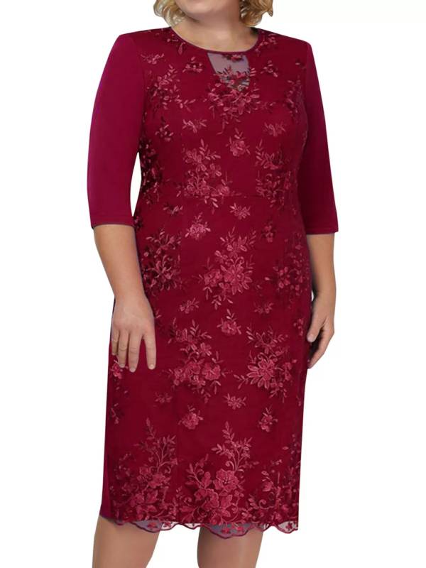 Women Elegant Embroidered Lace Half Sleeve Plus Size Cocktail Dress thumb