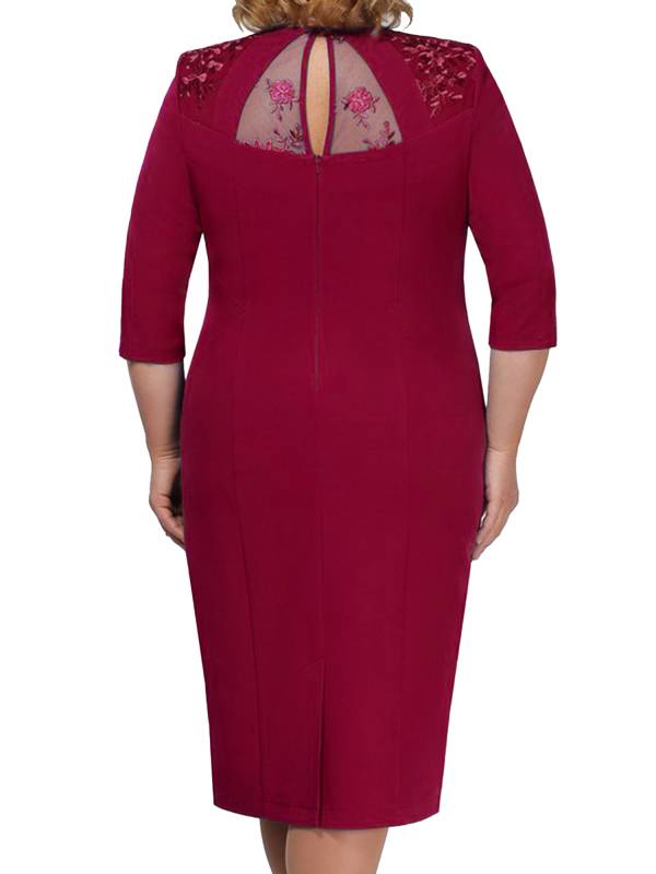Women Elegant Embroidered Lace Half Sleeve Plus Size Cocktail Dress thumb