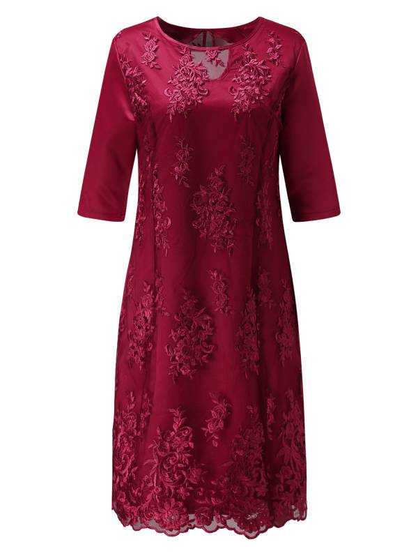 Women Elegant Embroidered Lace Half Sleeve Plus Size Cocktail Dress thumb
