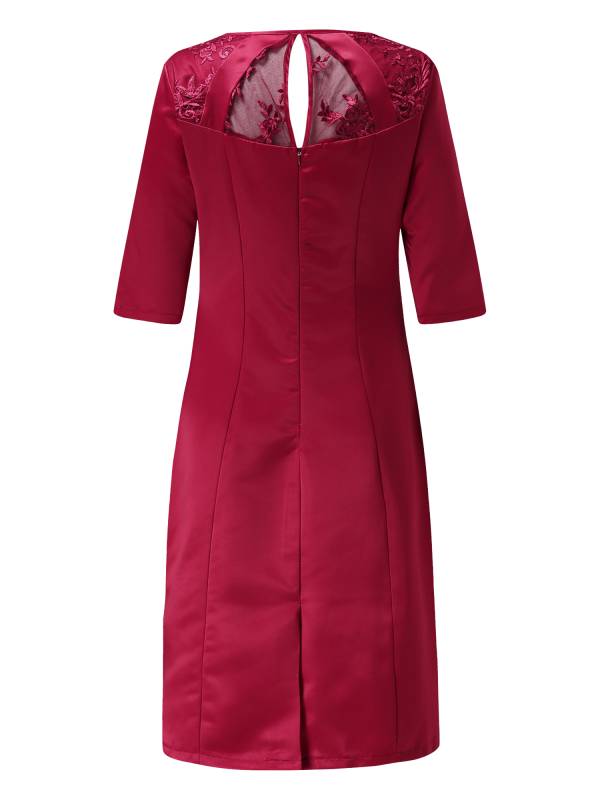 Women Elegant Embroidered Lace Half Sleeve Plus Size Cocktail Dress thumb