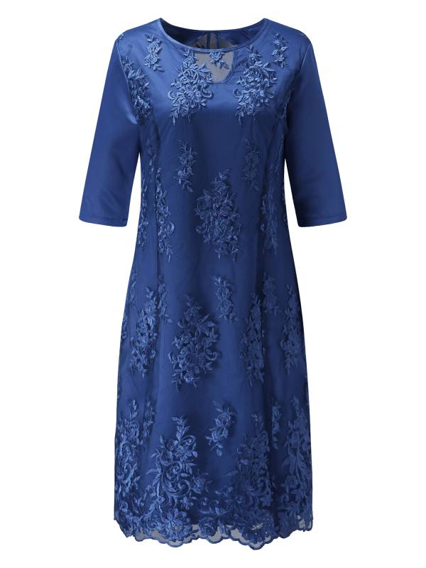 Women Elegant Embroidered Lace Half Sleeve Plus Size Cocktail Dress thumb