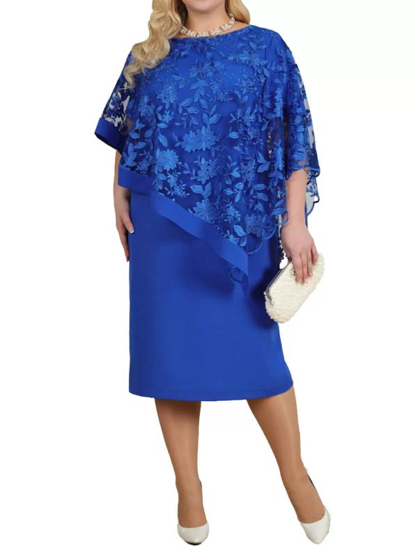 Women Fake 2-piece Cap Sleeve Embroidered Mother of Bridal Dress thumb