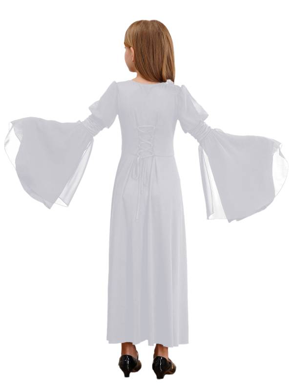 Kids Girls Renaissance Medieval Costume Long Sleeve Bell Sleeves Princess Dress thumb