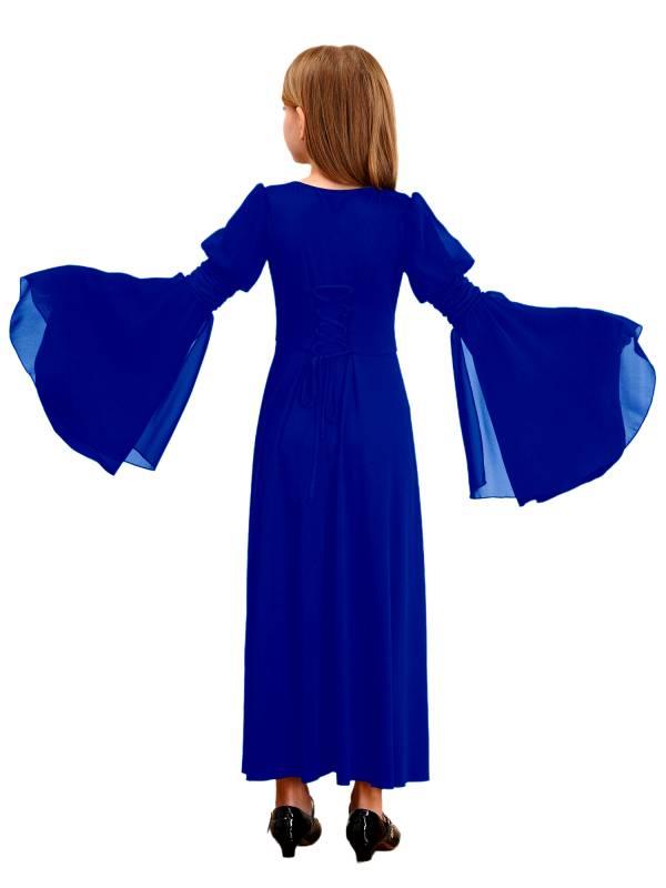 Kids Girls Renaissance Medieval Costume Long Sleeve Bell Sleeves Princess Dress thumb