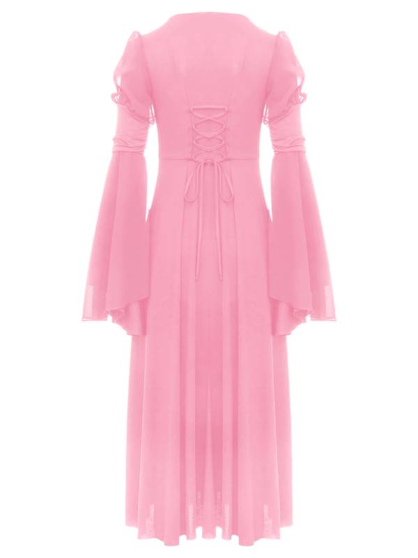 Kids Girls Renaissance Medieval Costume Long Sleeve Bell Sleeves Princess Dress thumb