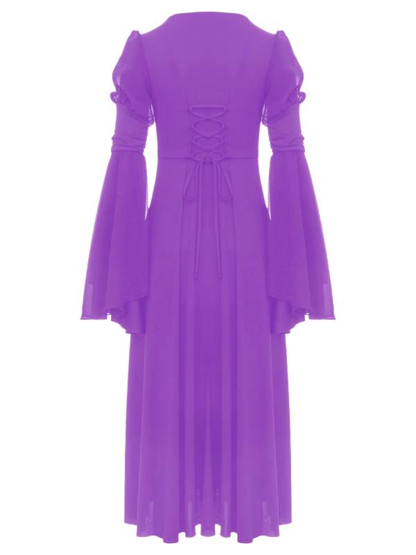 Kids Girls Renaissance Medieval Costume Long Sleeve Bell Sleeves Princess Dress thumb