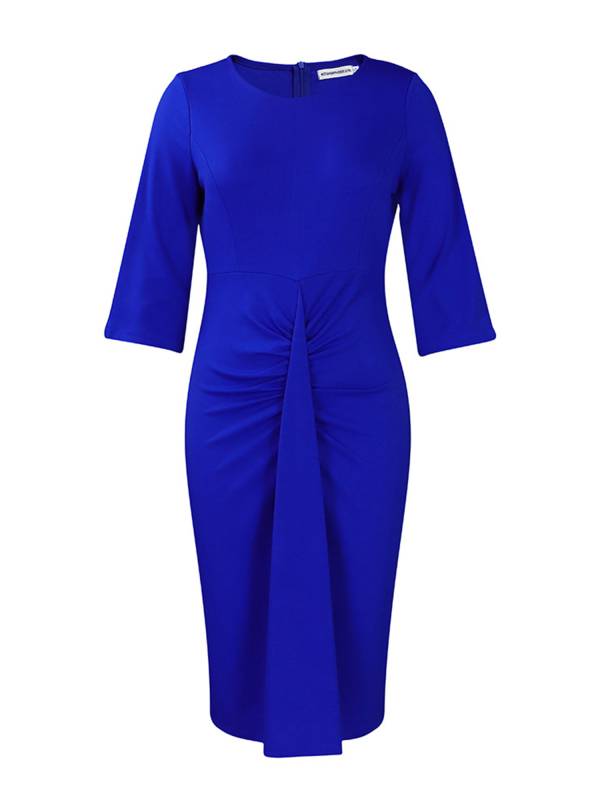 Women Elegant 3/4 Sleeve Ruched Hip Wrap Cocktail Dress thumb
