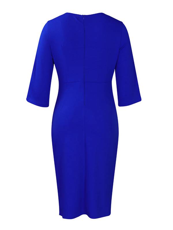Women Elegant 3/4 Sleeve Ruched Hip Wrap Cocktail Dress thumb