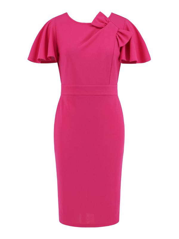 Women Bowknot Short Sleeve Slim Fit Pencil Dress for Cocktail thumb