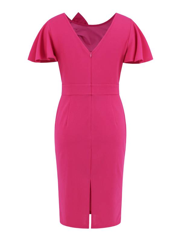 Women Bowknot Short Sleeve Slim Fit Pencil Dress for Cocktail thumb