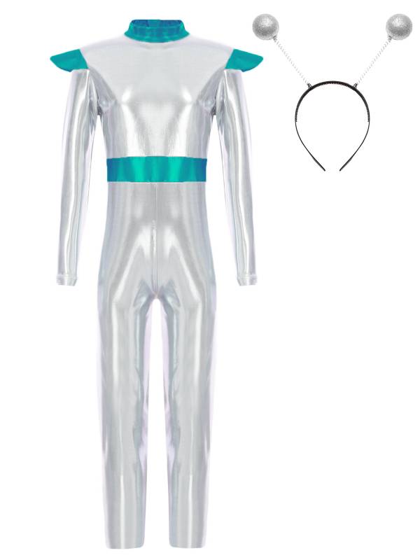 Kids Alien Cosplay Costume Long Sleeve Slim Fit Jumpsuit with Headwear thumb