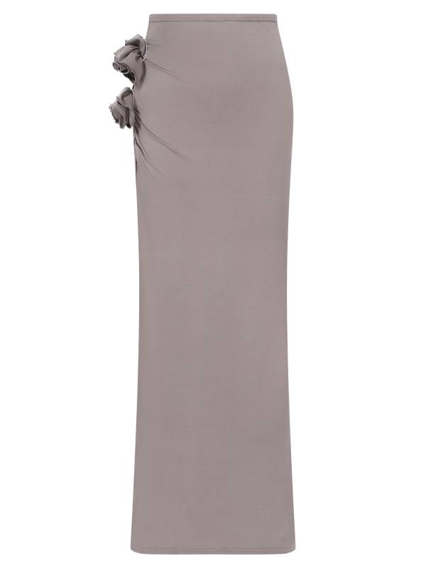 Women 3D Applique Ruched Long Skirt Side Split Slim Fit Skirt thumb