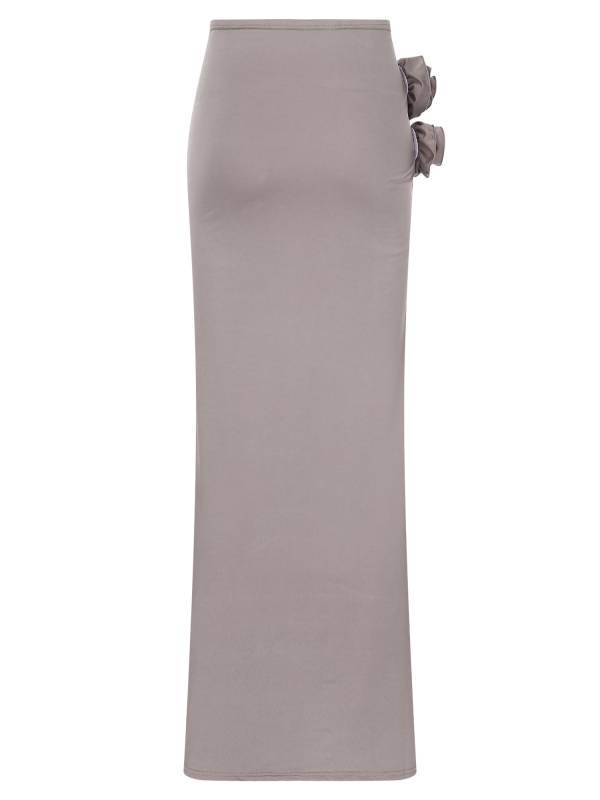 Women 3D Applique Ruched Long Skirt Side Split Slim Fit Skirt thumb