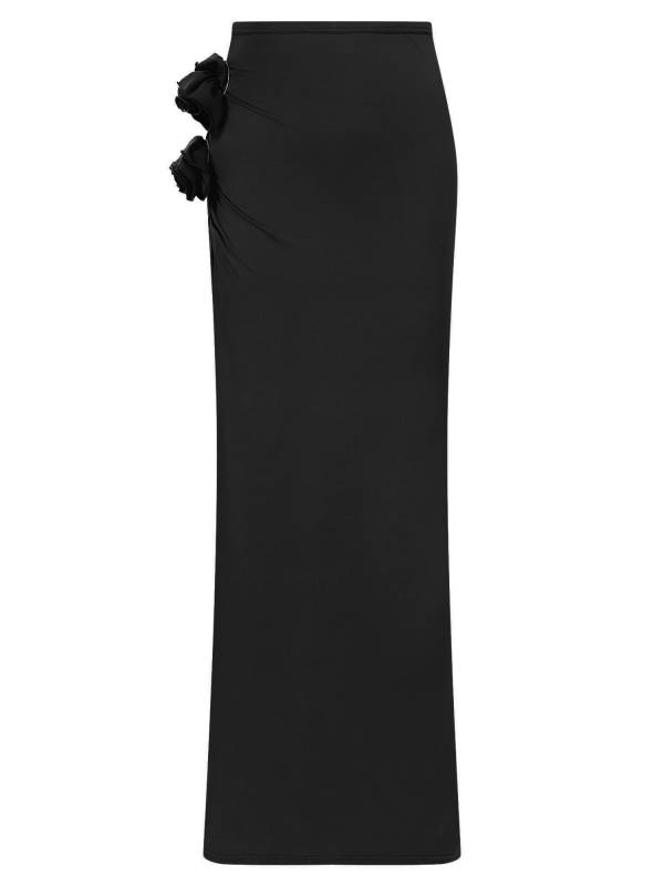 Women 3D Applique Ruched Long Skirt Side Split Slim Fit Skirt thumb