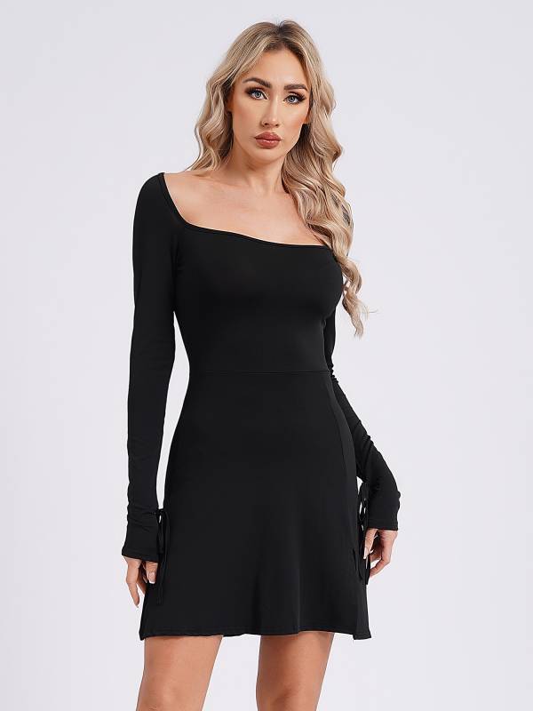 Women Bodycon Mini Dress Long Sleeve Side Slit Cocktail Dress thumb