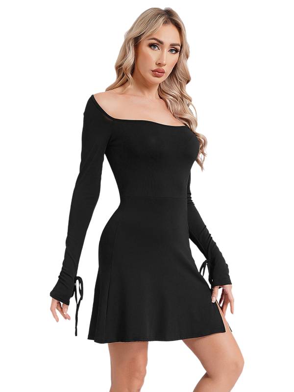Women Bodycon Mini Dress Long Sleeve Side Slit Cocktail Dress thumb