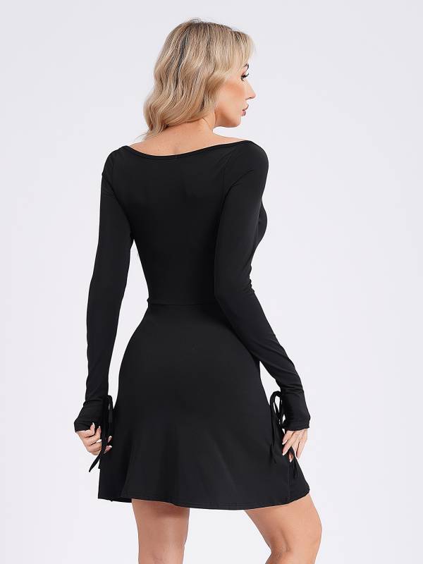 Women Bodycon Mini Dress Long Sleeve Side Slit Cocktail Dress thumb