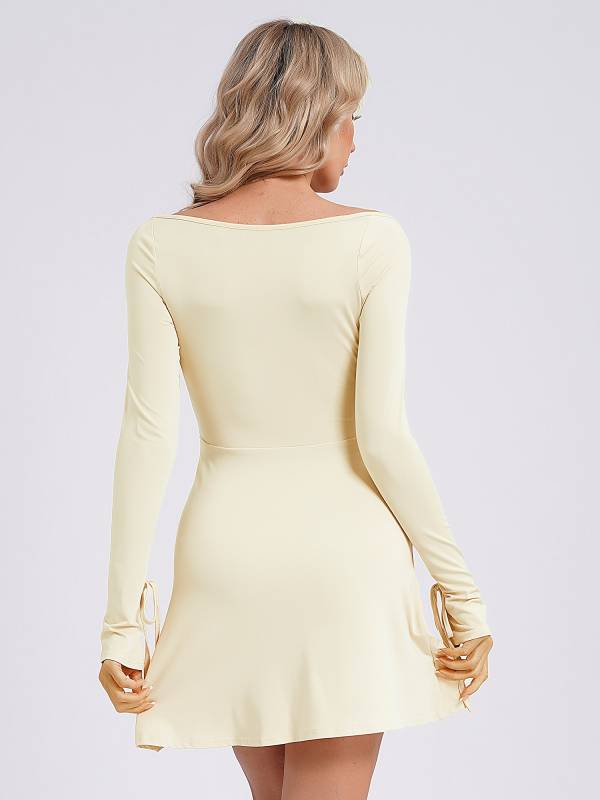 Women Bodycon Mini Dress Long Sleeve Side Slit Cocktail Dress thumb