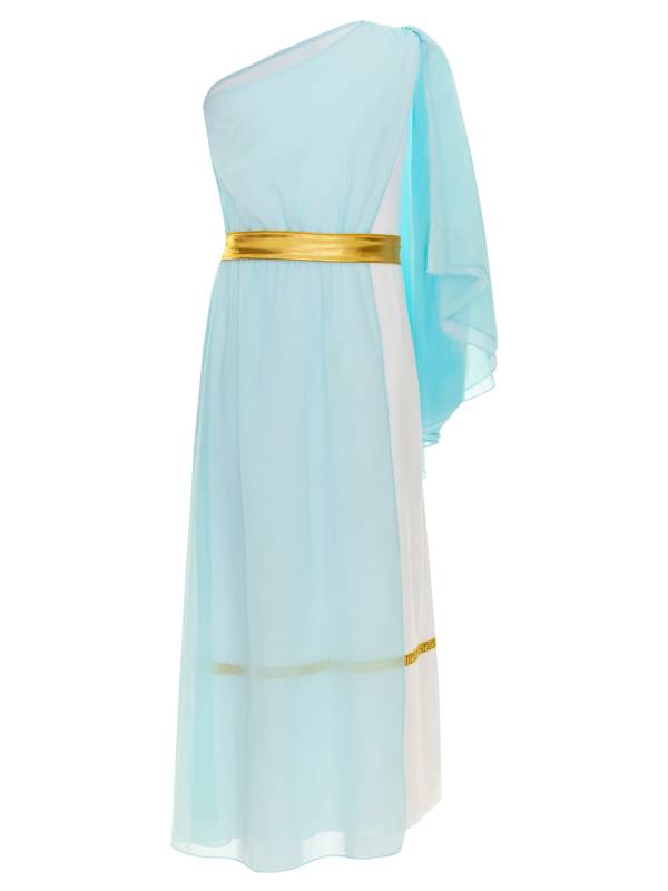 Girls Greek Goddess Toga One Shoulder Tulle Maxi Dress with Metallic Waistband thumb