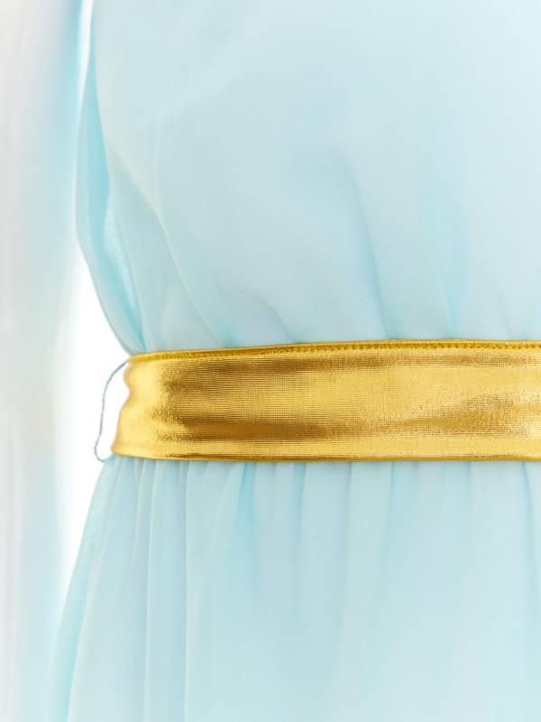 Girls Greek Goddess Toga One Shoulder Tulle Maxi Dress with Metallic Waistband thumb