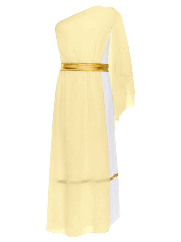 Girls Greek Goddess Toga One Shoulder Tulle Maxi Dress with Metallic Waistband thumb
