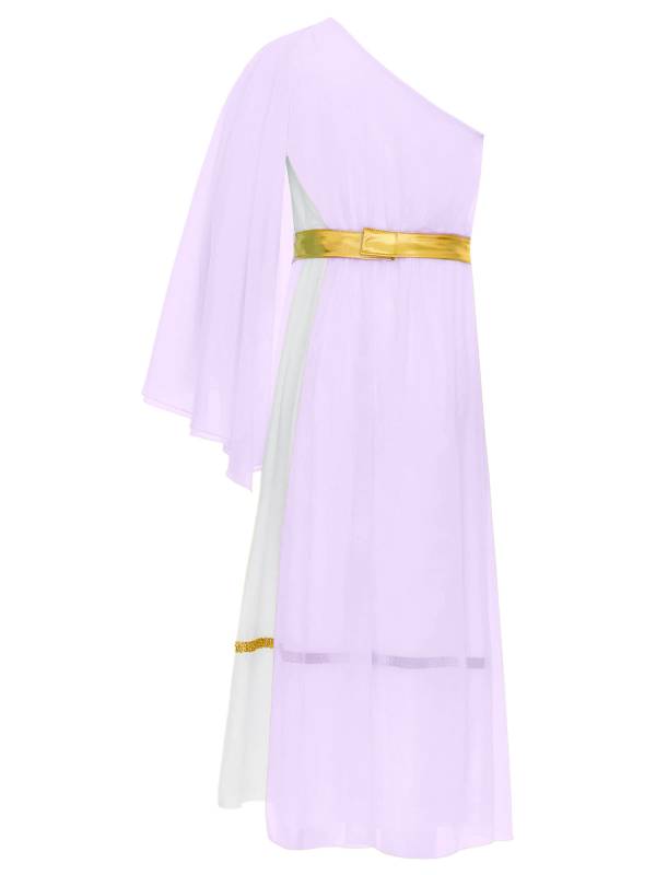 Girls Greek Goddess Toga One Shoulder Tulle Maxi Dress with Metallic Waistband thumb